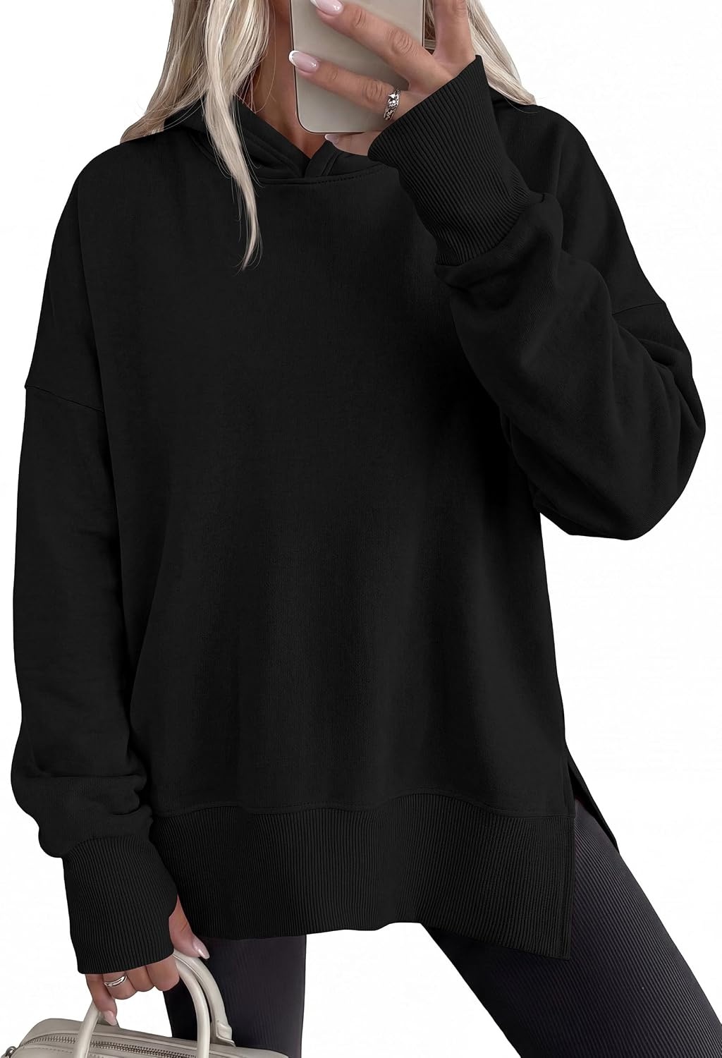 image:imagePRETTYGARDEN Womens Oversized Hoodies Side Slit SweatshirtsBlack
