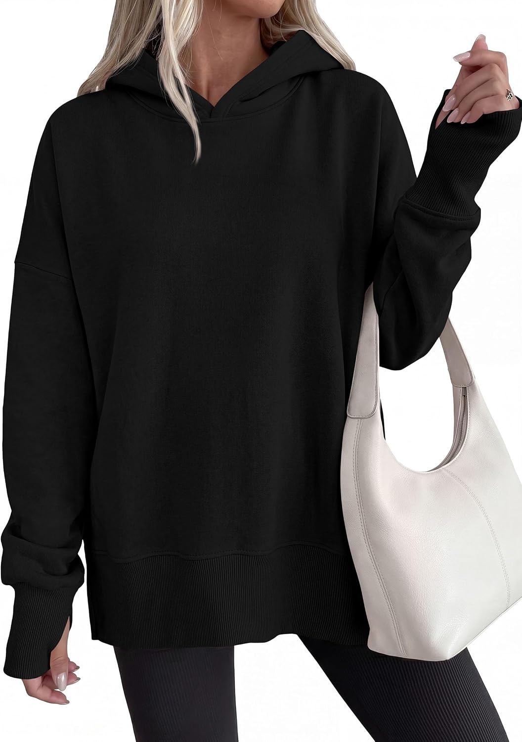 image:imagePRETTYGARDEN Womens Oversized Hoodies Side Slit SweatshirtsBlack