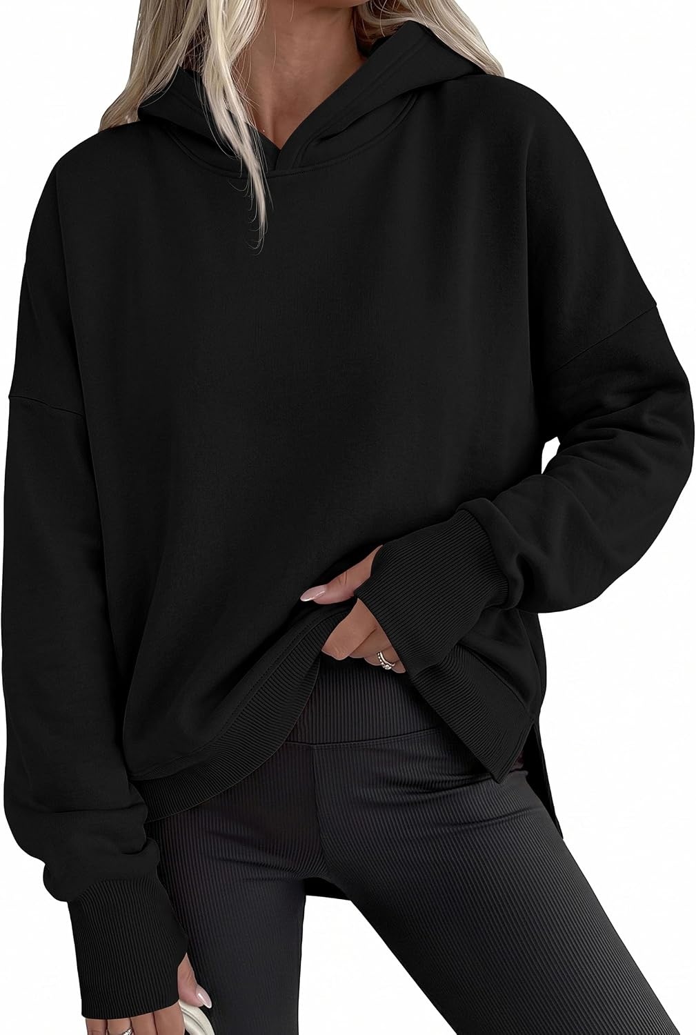 image:imagePRETTYGARDEN Womens Oversized Hoodies Side Slit SweatshirtsBlack