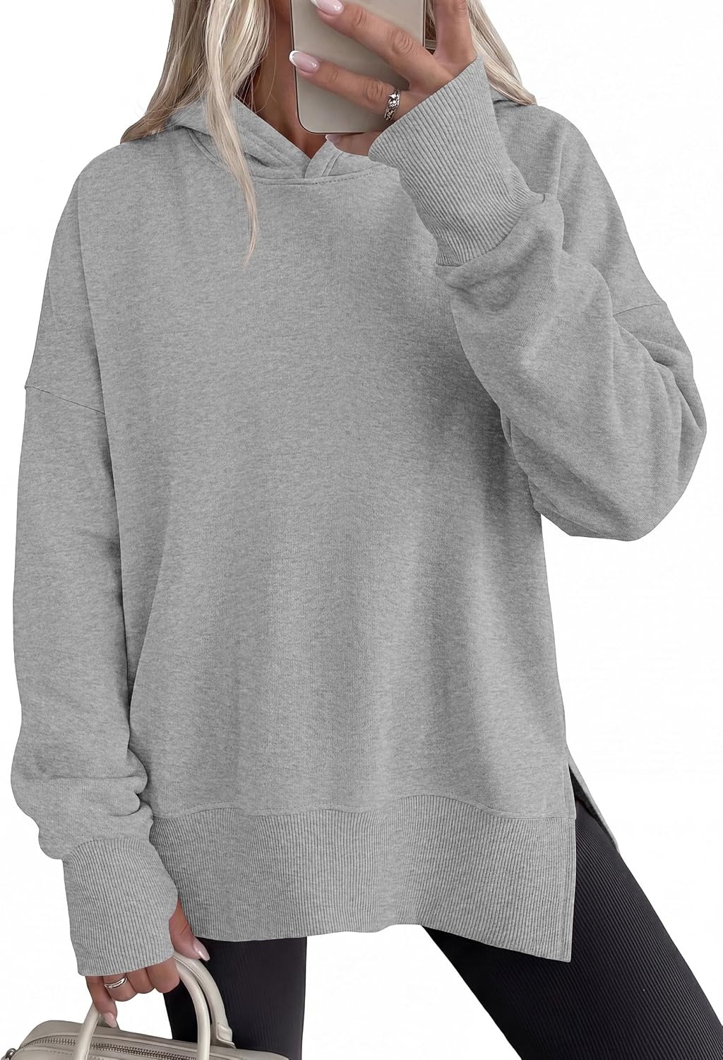 image:imagePRETTYGARDEN Womens Oversized Hoodies Side Slit SweatshirtsGrey