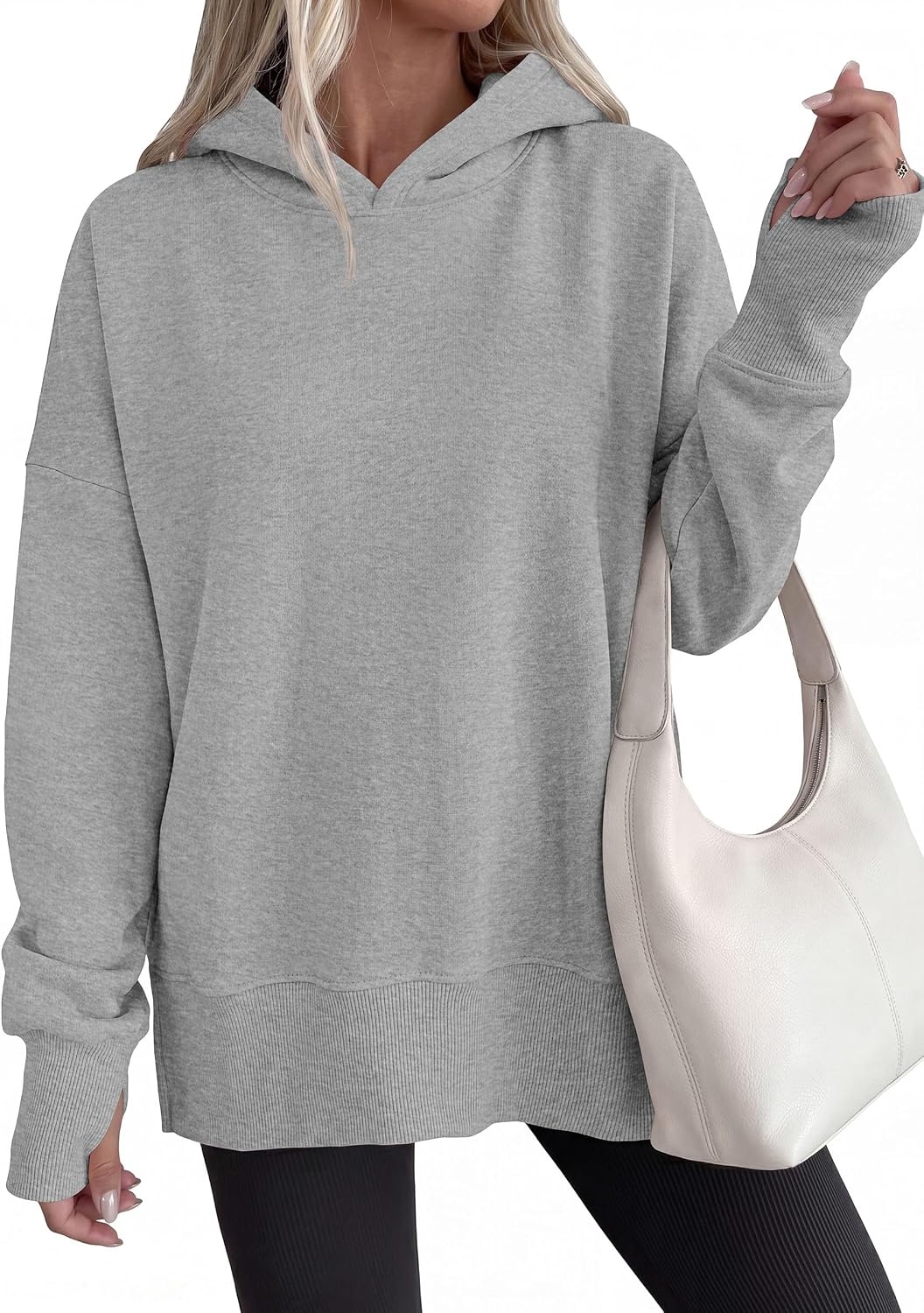 image:imagePRETTYGARDEN Womens Oversized Hoodies Side Slit SweatshirtsGrey