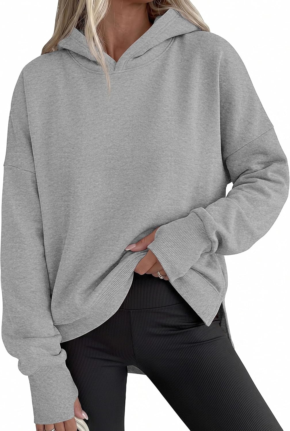 image:imagePRETTYGARDEN Womens Oversized Hoodies Side Slit SweatshirtsGrey