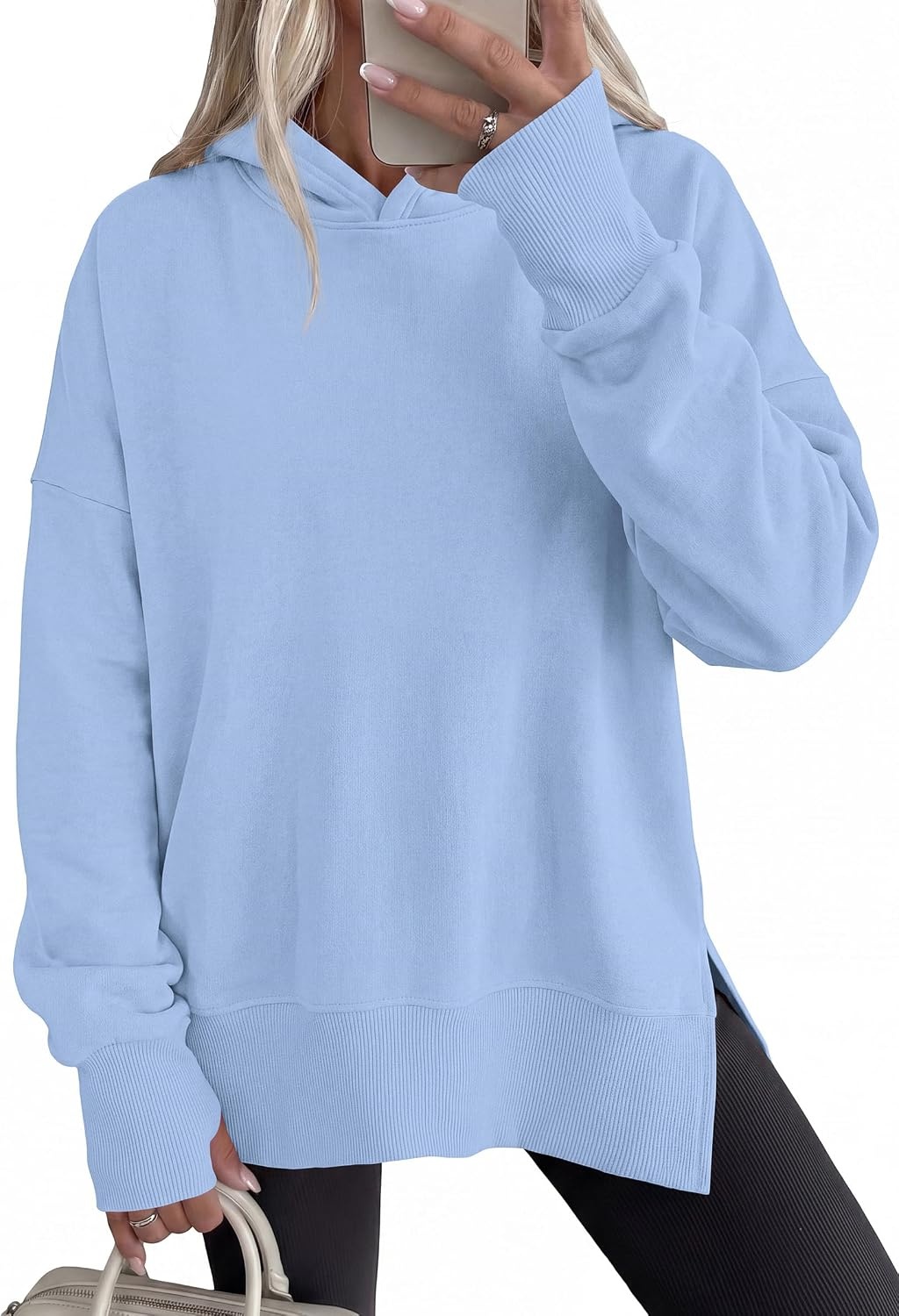image:imagePRETTYGARDEN Womens Oversized Hoodies Side Slit SweatshirtsLight Blue