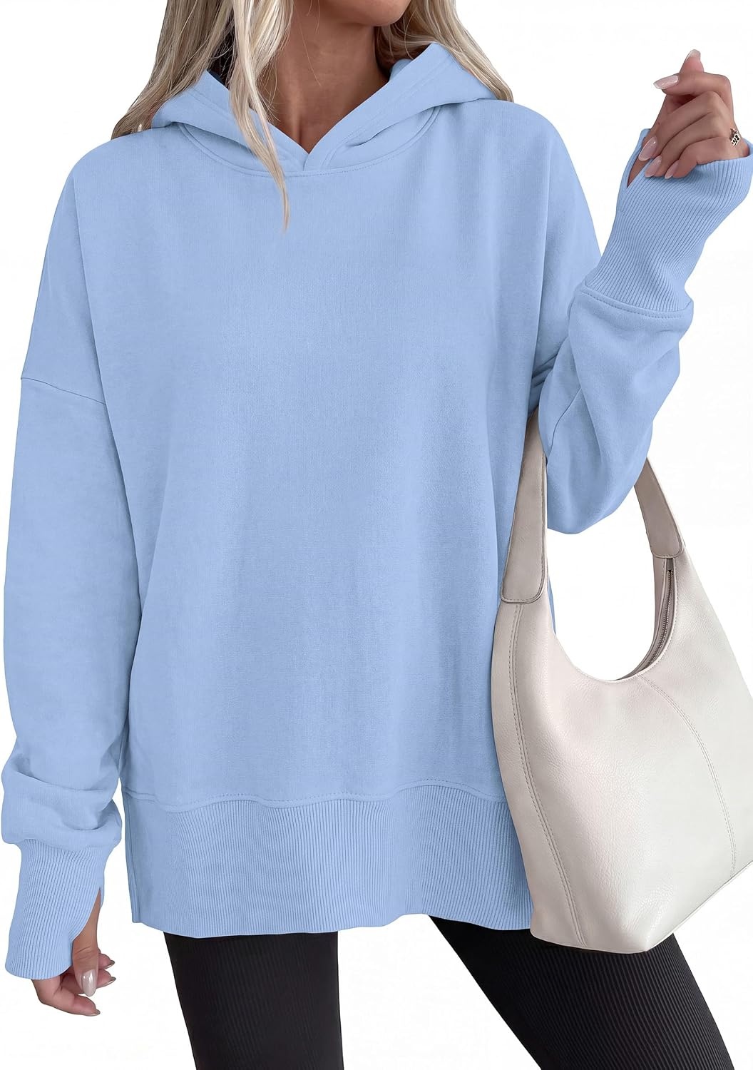image:imagePRETTYGARDEN Womens Oversized Hoodies Side Slit SweatshirtsLight Blue