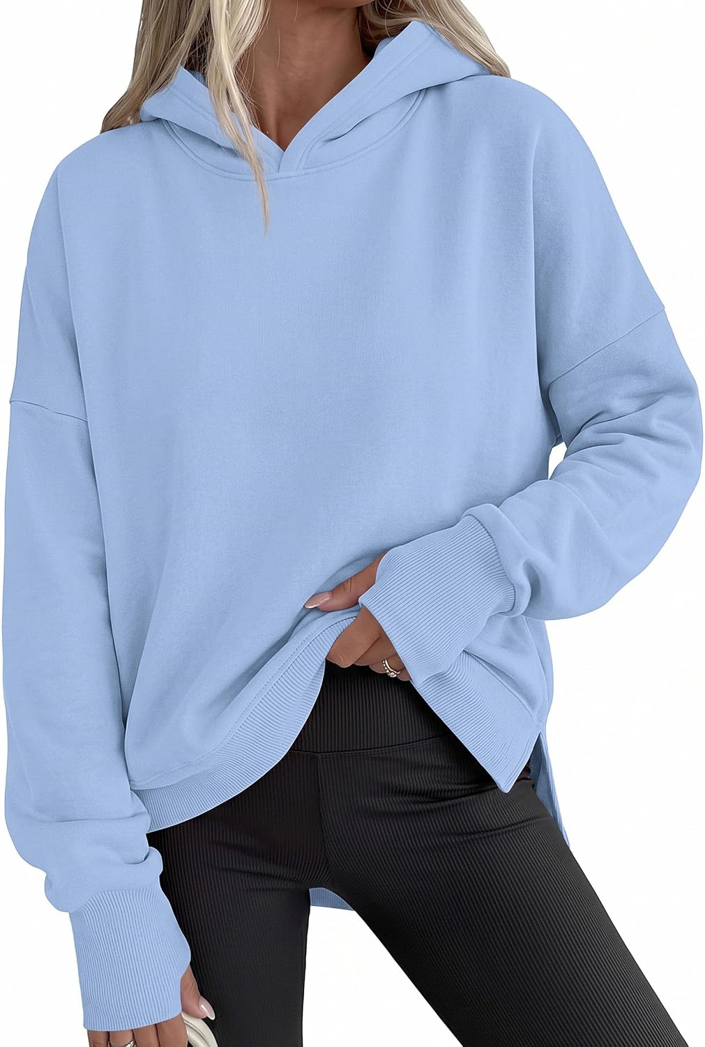 image:imagePRETTYGARDEN Womens Oversized Hoodies Side Slit SweatshirtsLight Blue