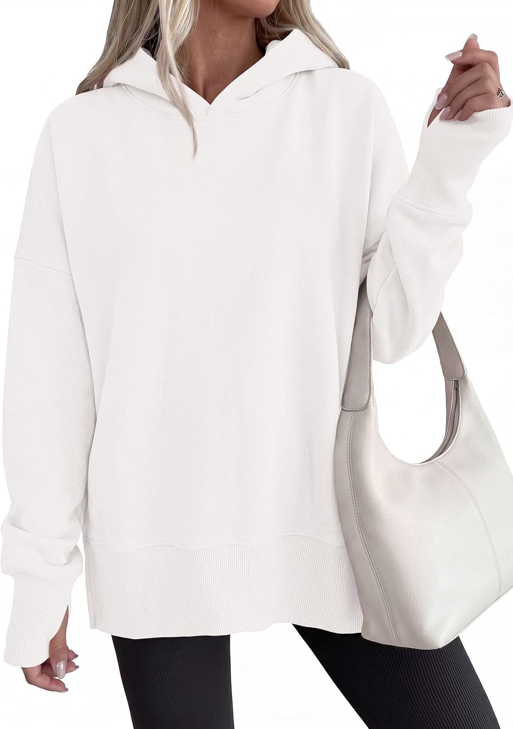 image:imagePRETTYGARDEN Womens Oversized Hoodies Side Slit SweatshirtsWhite