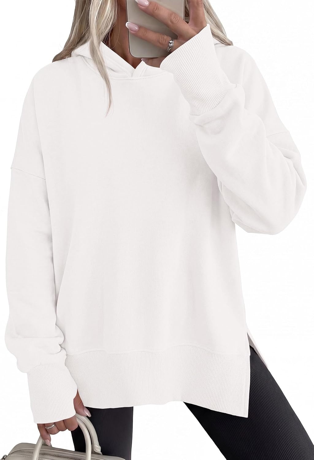 image:imagePRETTYGARDEN Womens Oversized Hoodies Side Slit SweatshirtsWhite