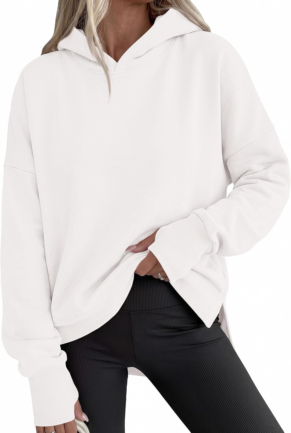 image:imagePRETTYGARDEN Womens Oversized Hoodies Side Slit SweatshirtsWhite