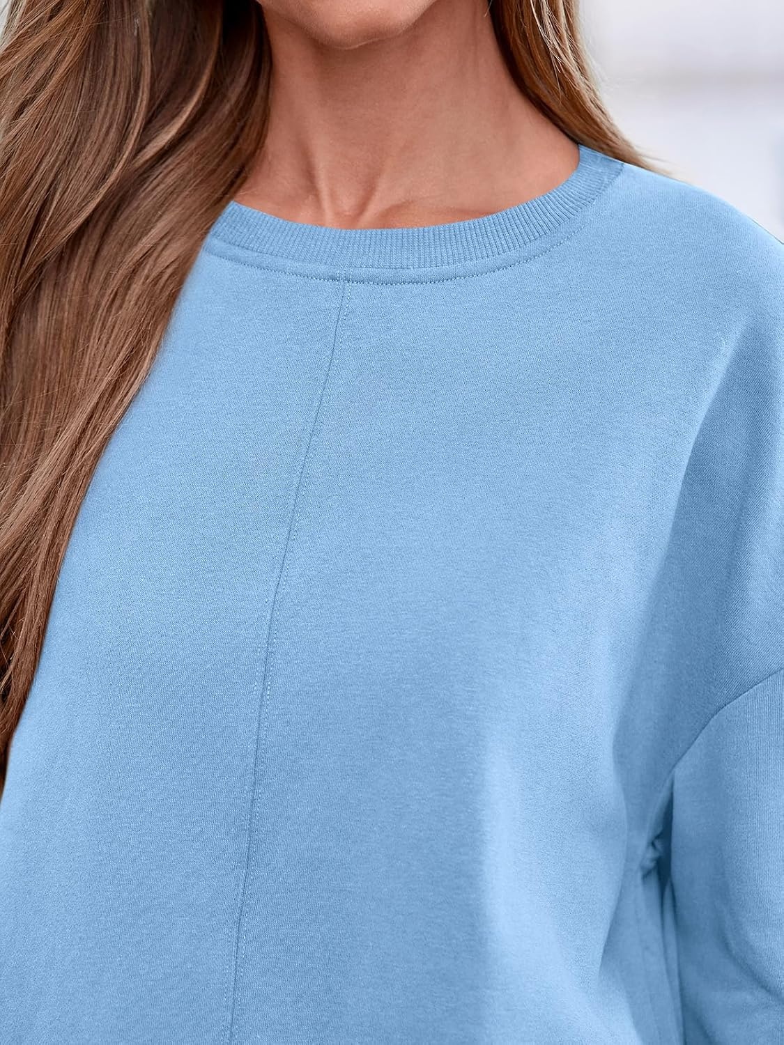 image:imagePRETTYGARDEN Womens Oversized Long Sleeve Crewneck Sweatshirts Thumb HoleLight Blue