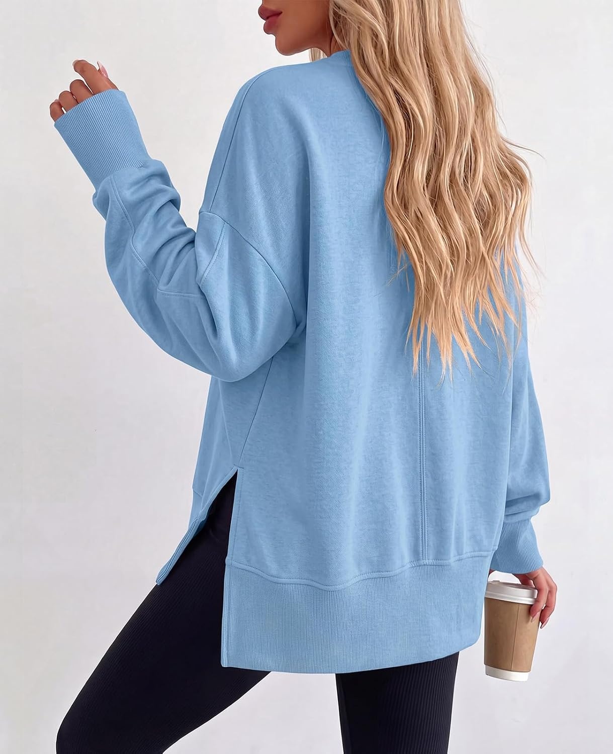 image:imagePRETTYGARDEN Womens Oversized Long Sleeve Crewneck Sweatshirts Thumb HoleLight Blue