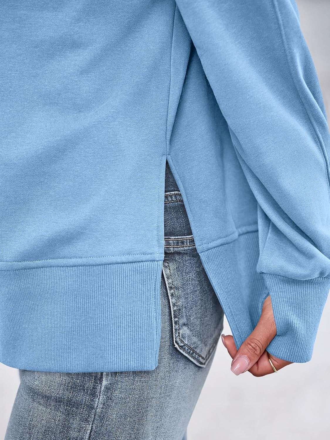 image:imagePRETTYGARDEN Womens Oversized Long Sleeve Crewneck Sweatshirts Thumb HoleLight Blue