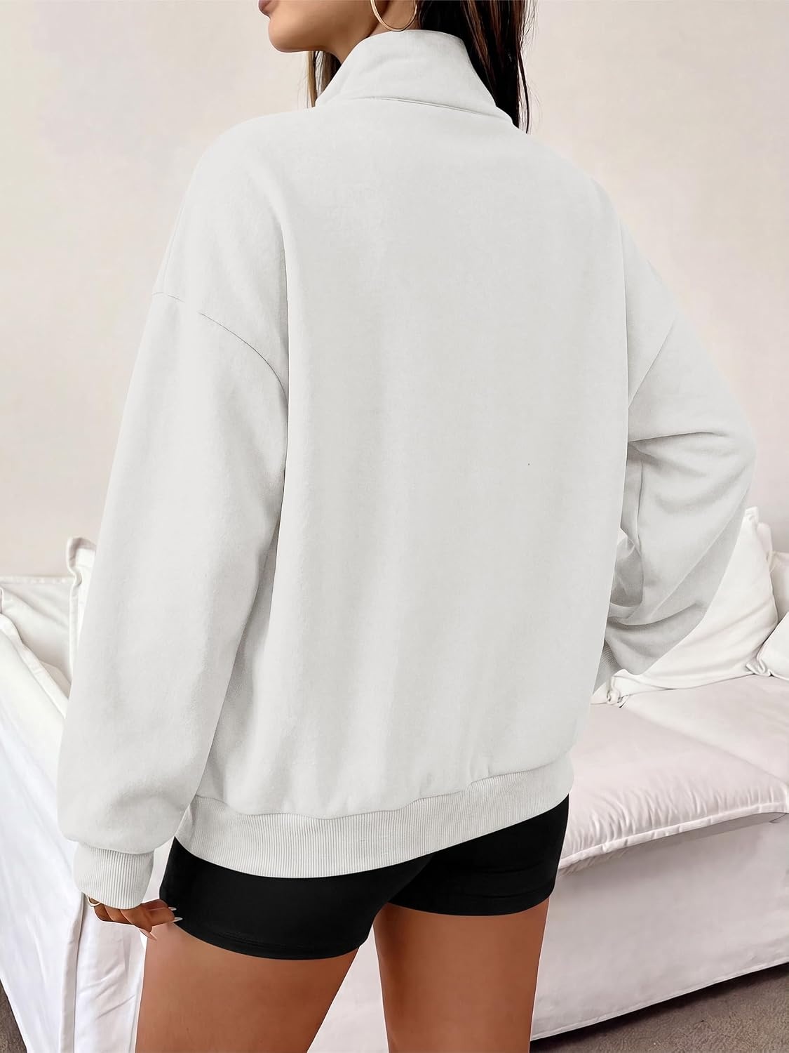 image:imagePRETTYGARDEN Womens Quarter Zip Fleece Pullover SweatshirtsBeige White