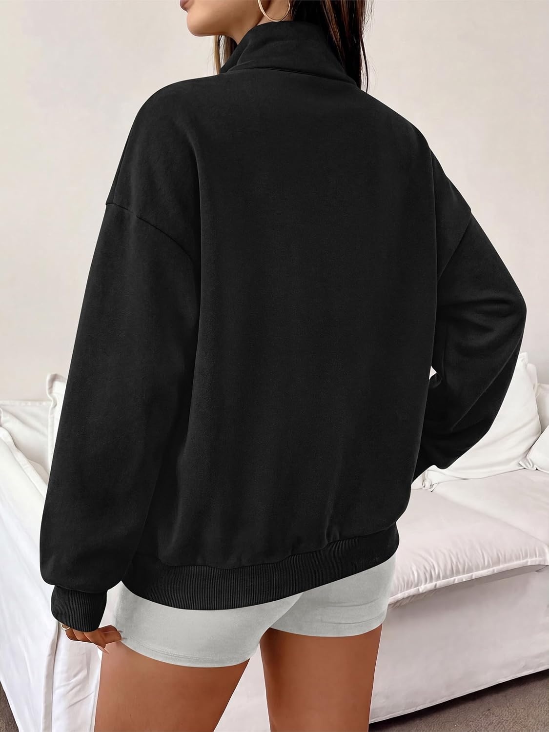 image:imagePRETTYGARDEN Womens Quarter Zip Fleece Pullover SweatshirtsBlack