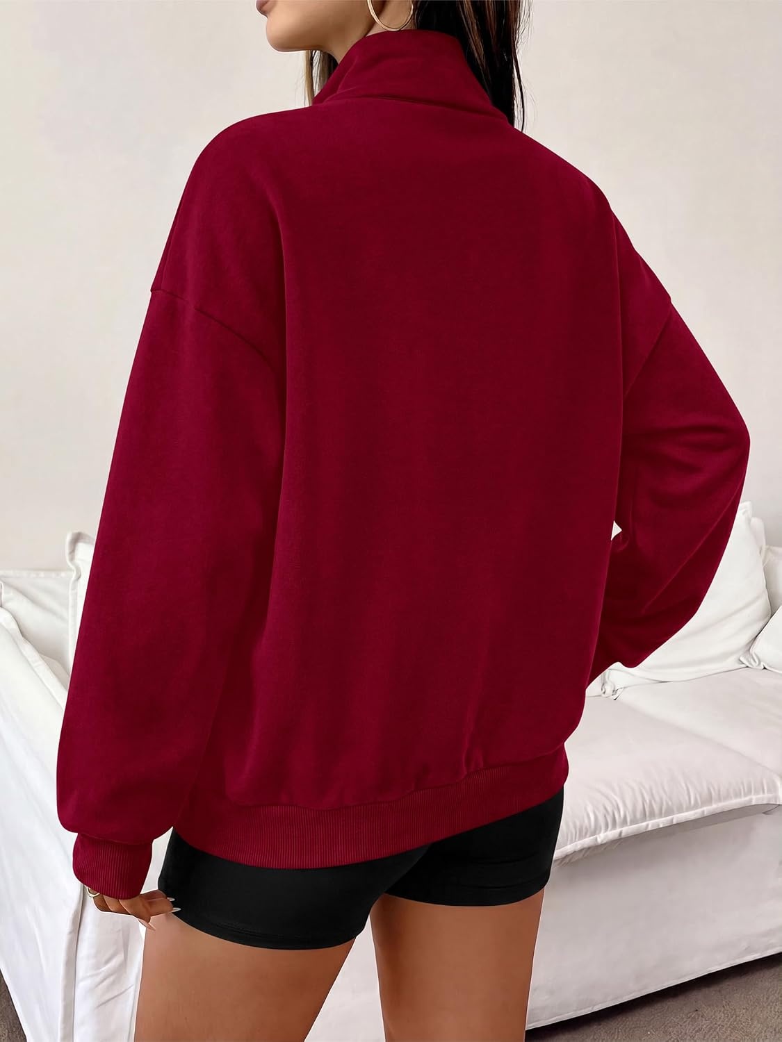 image:imagePRETTYGARDEN Womens Quarter Zip Fleece Pullover SweatshirtsBurgundy