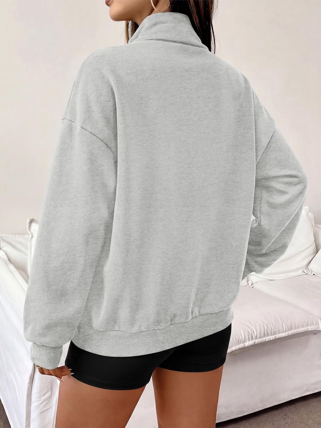 image:imagePRETTYGARDEN Womens Quarter Zip Fleece Pullover SweatshirtsGrey