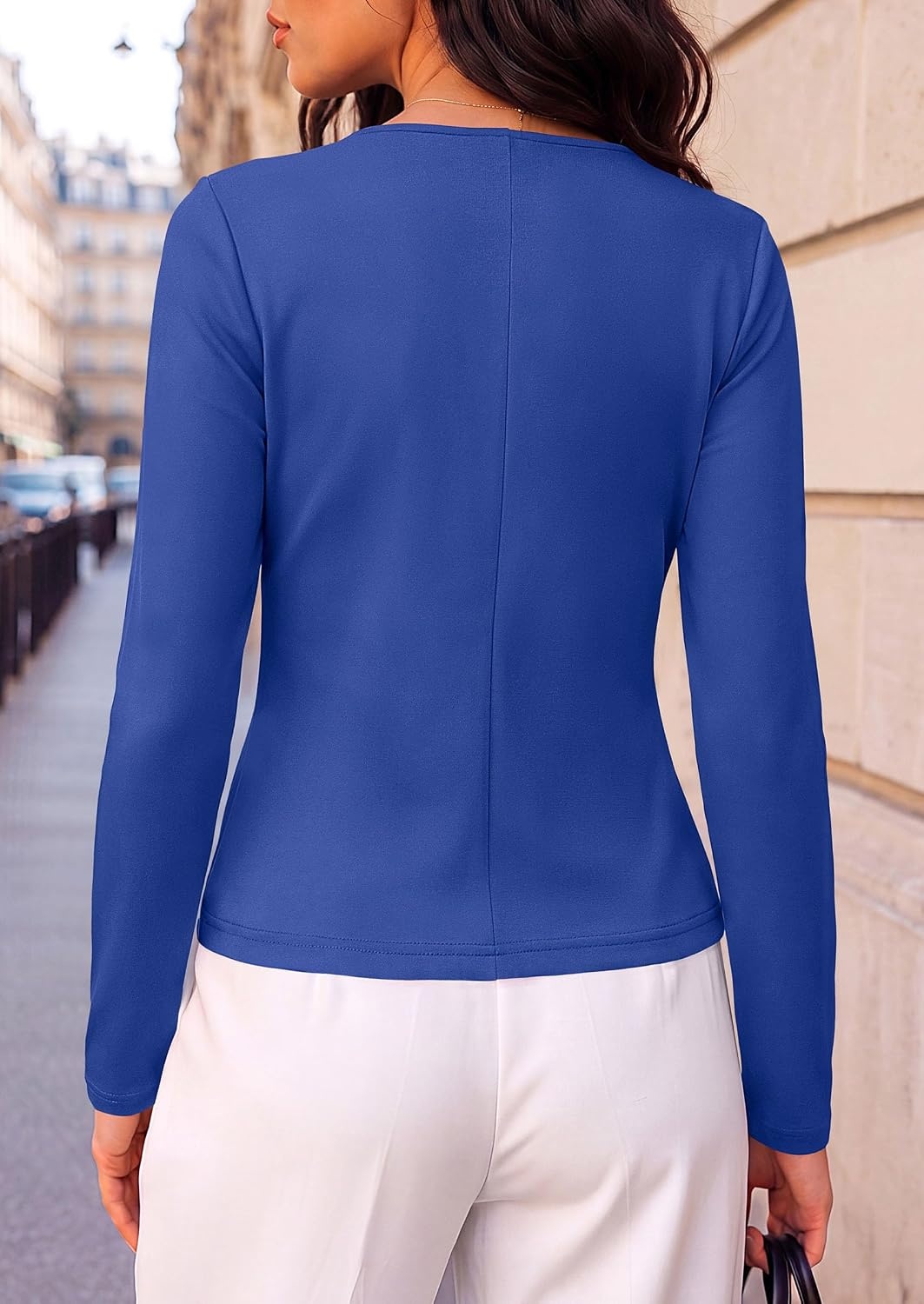 image:imagePRETTYGARDEN Womens Ruched Tops Casual Long Sleeve ShirtBlue