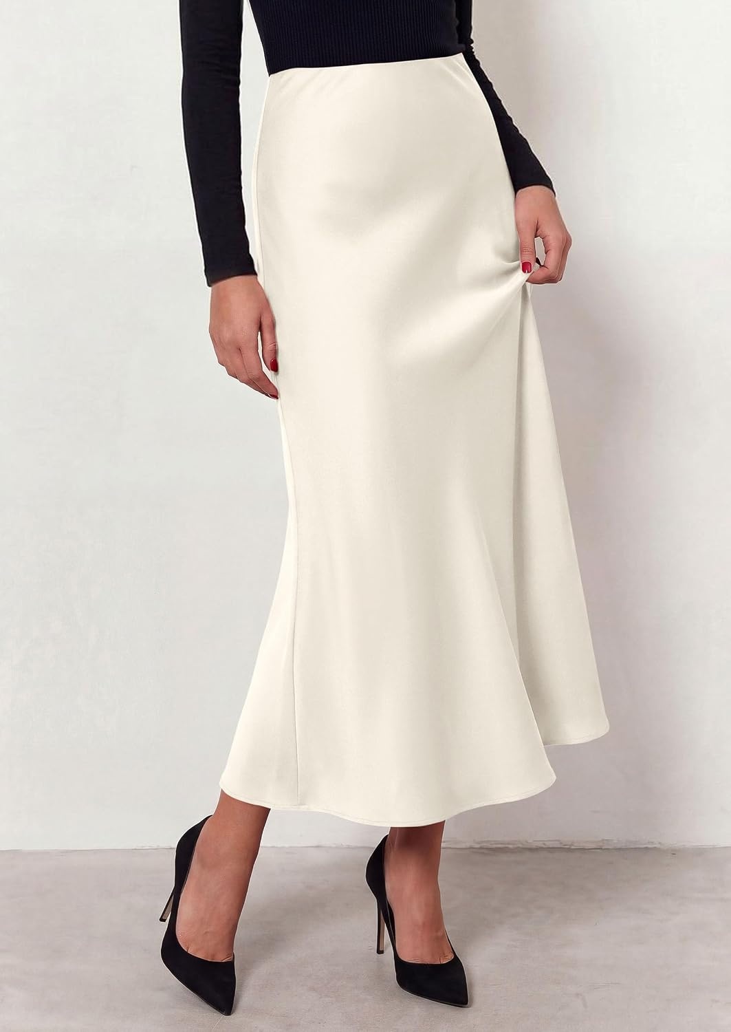 image:imagePRETTYGARDEN Womens Silk Satin Maxi Skirts Fall ClothesBeige