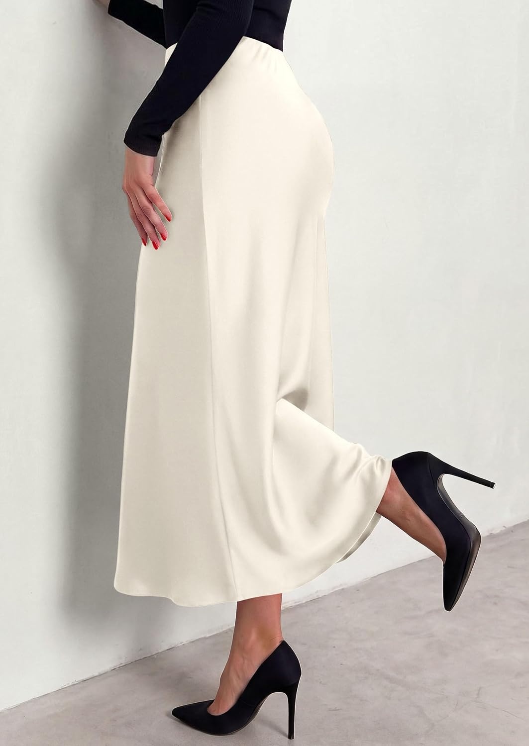 image:imagePRETTYGARDEN Womens Silk Satin Maxi Skirts Fall ClothesBeige