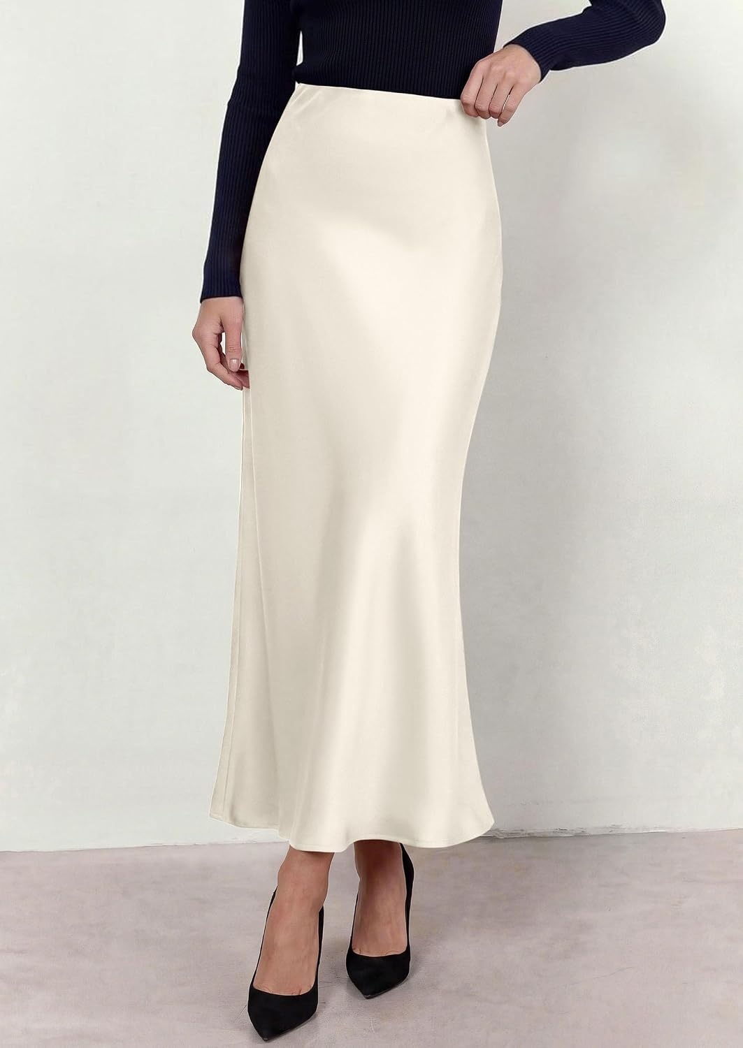 image:imagePRETTYGARDEN Womens Silk Satin Maxi Skirts Fall ClothesBeige