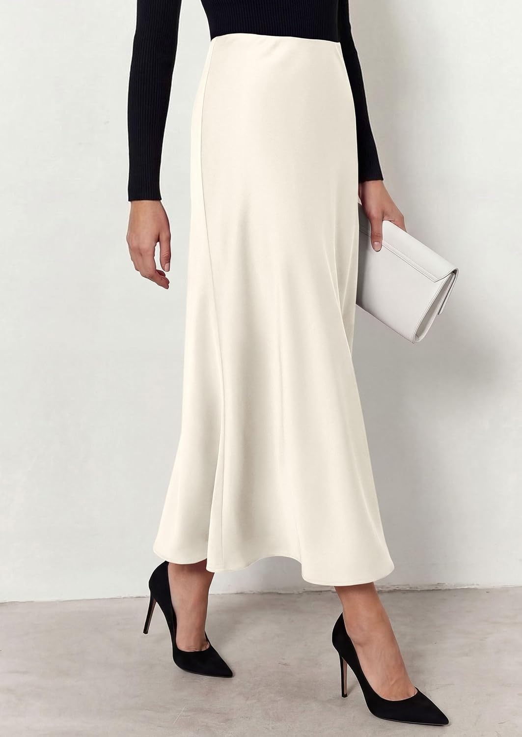 image:imagePRETTYGARDEN Womens Silk Satin Maxi Skirts Fall ClothesBeige