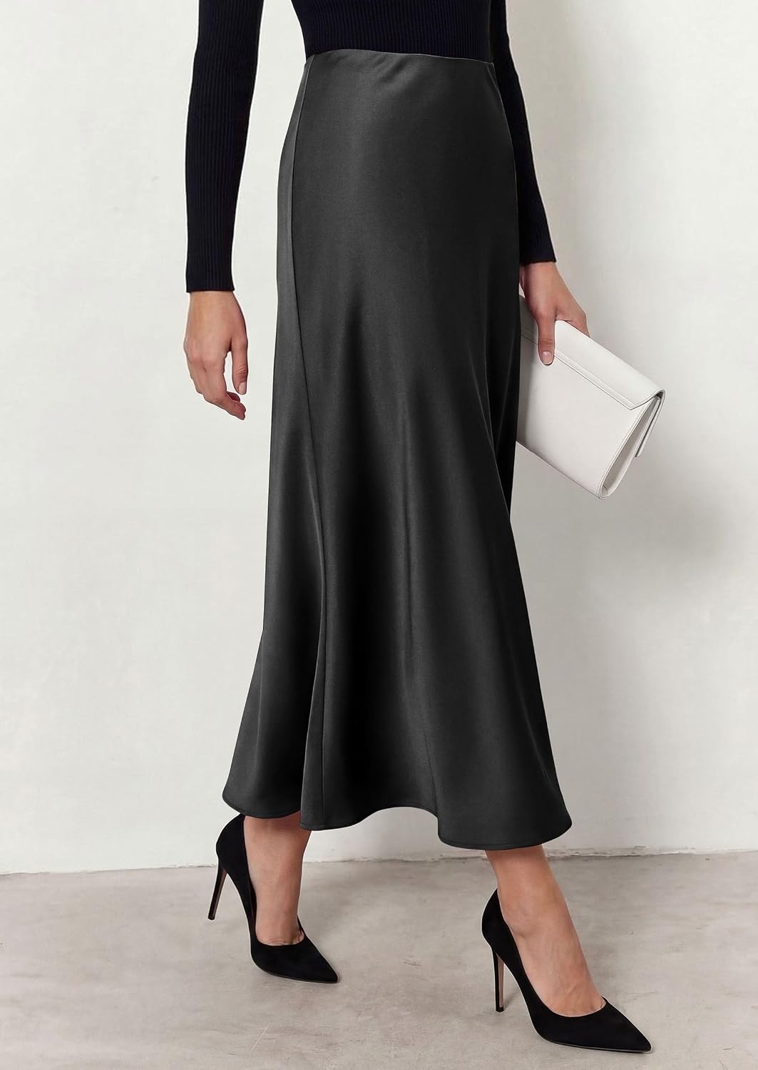image:imagePRETTYGARDEN Womens Silk Satin Maxi Skirts Fall ClothesBlack