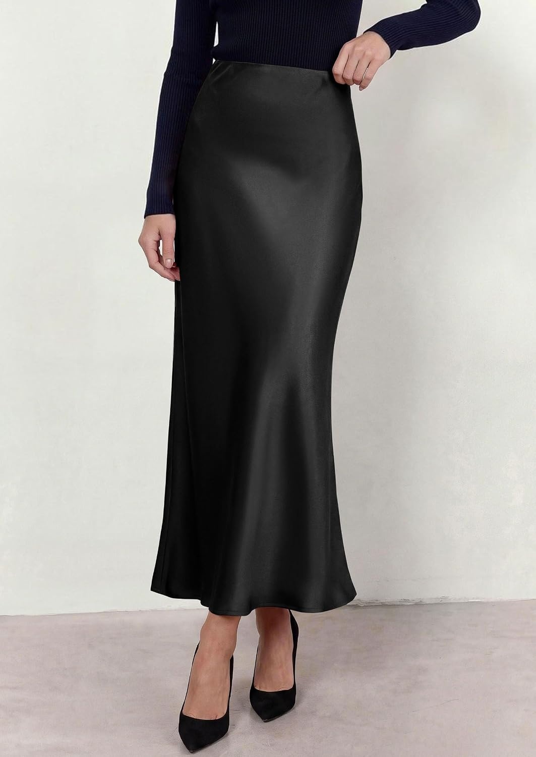 image:imagePRETTYGARDEN Womens Silk Satin Maxi Skirts Fall ClothesBlack