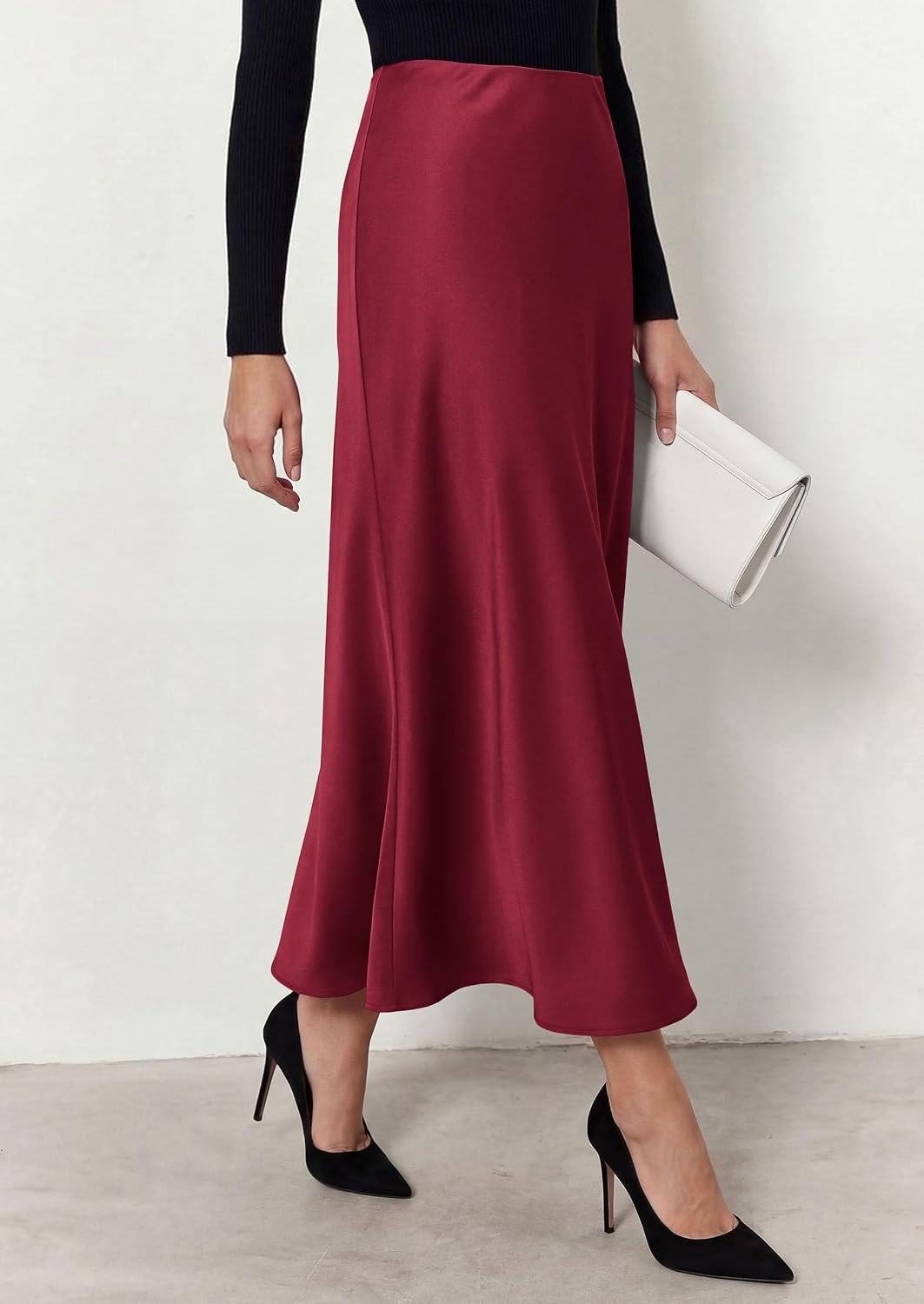 image:imagePRETTYGARDEN Womens Silk Satin Maxi Skirts Fall ClothesBurgundy
