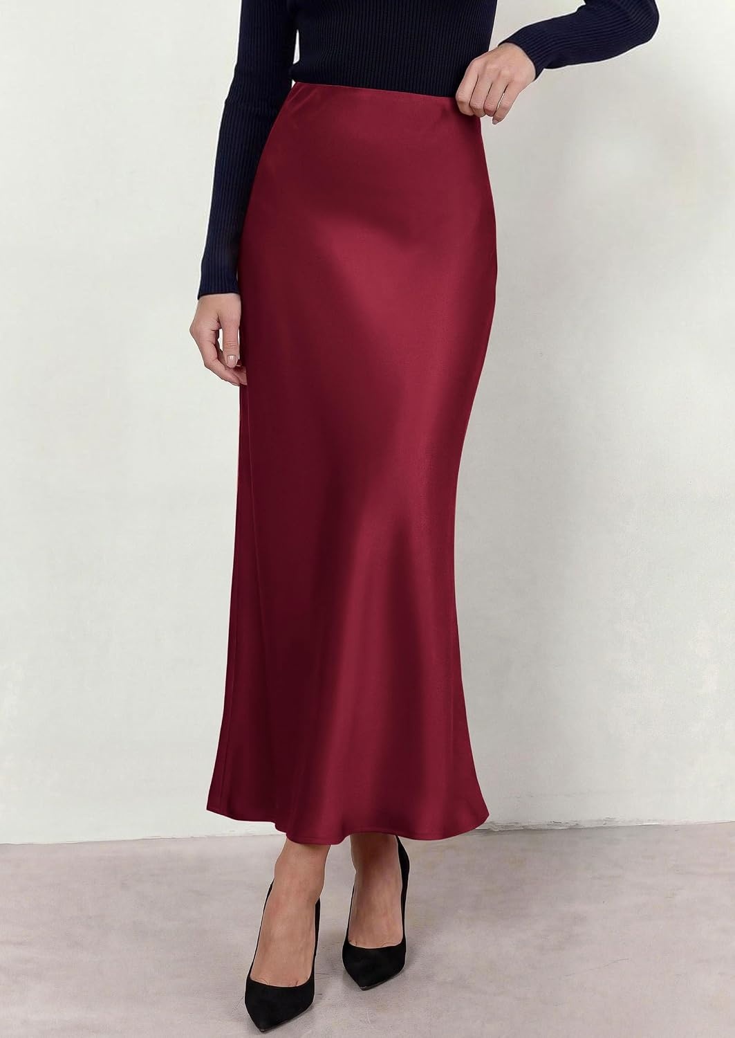 image:imagePRETTYGARDEN Womens Silk Satin Maxi Skirts Fall ClothesBurgundy