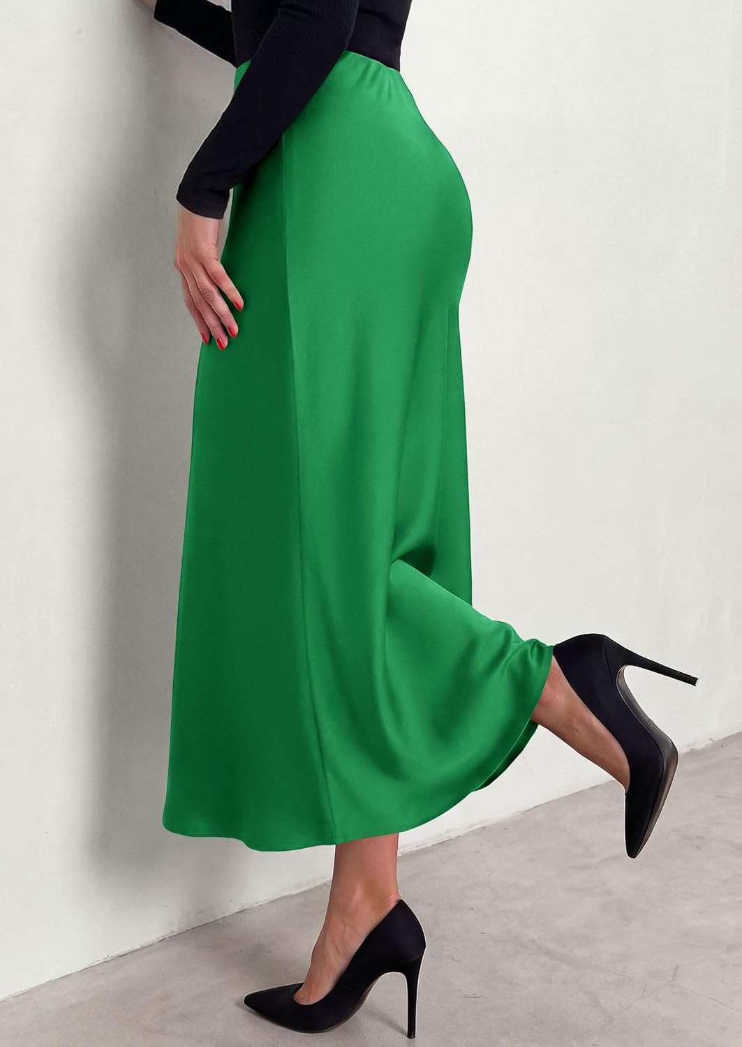 image:imagePRETTYGARDEN Womens Silk Satin Maxi Skirts Fall ClothesGreen