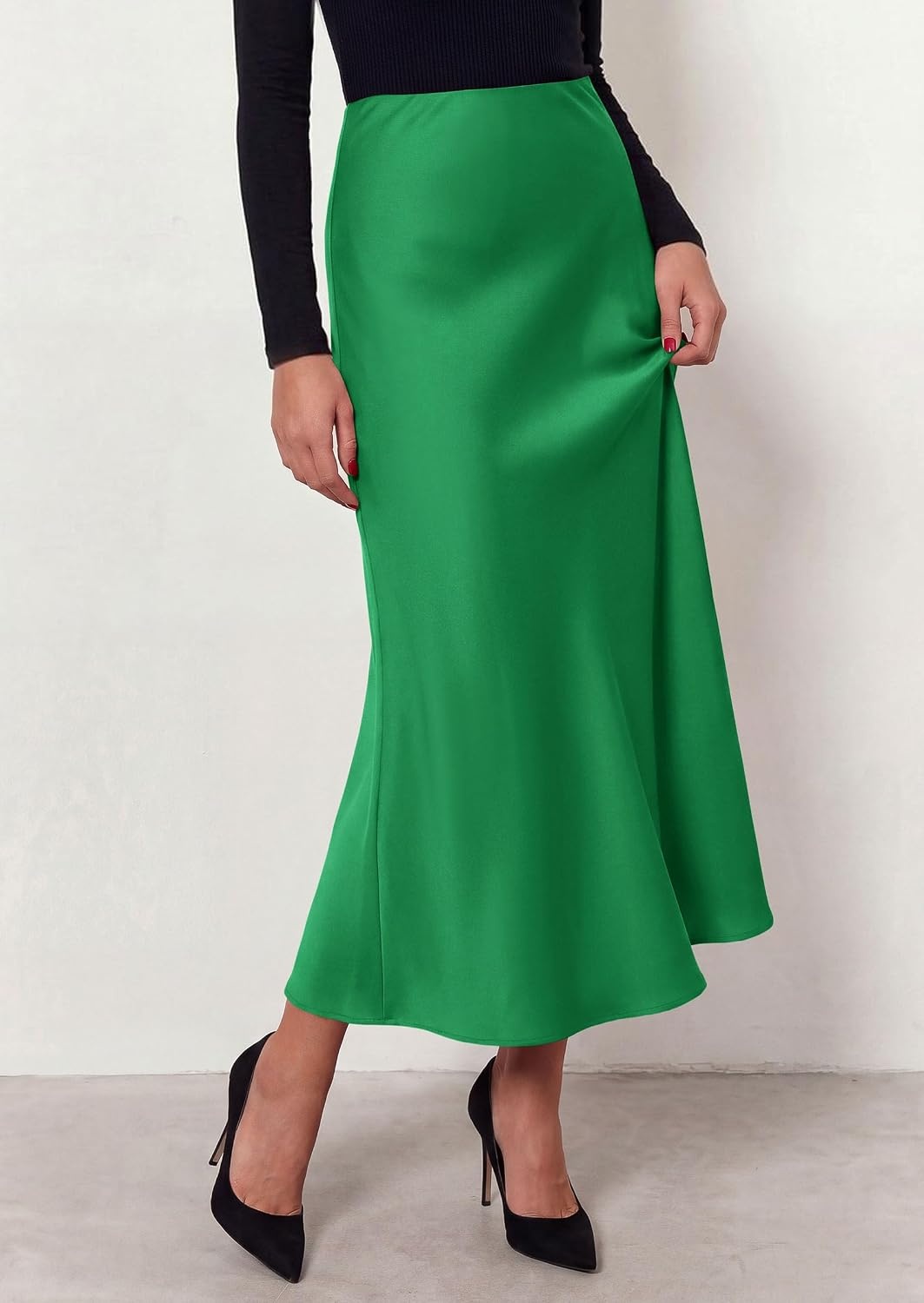 image:imagePRETTYGARDEN Womens Silk Satin Maxi Skirts Fall ClothesGreen