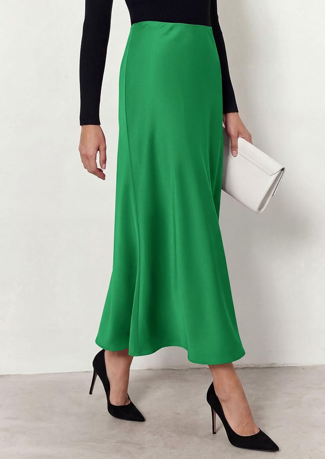 image:imagePRETTYGARDEN Womens Silk Satin Maxi Skirts Fall ClothesGreen