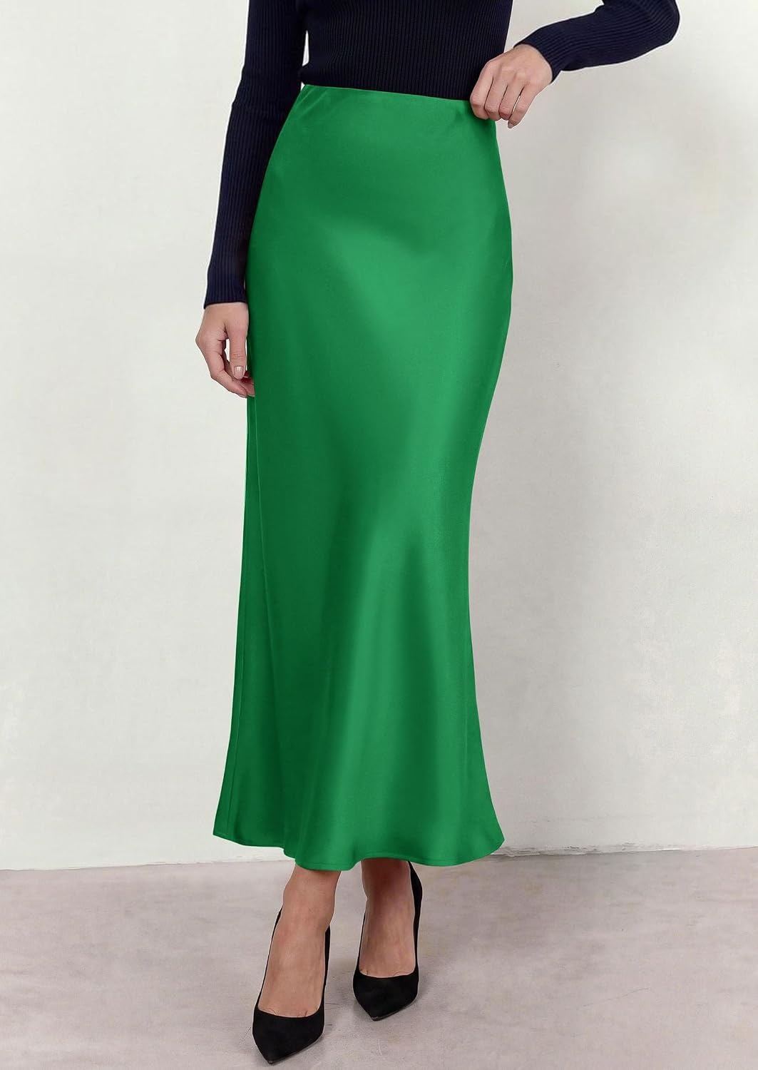 image:imagePRETTYGARDEN Womens Silk Satin Maxi Skirts Fall ClothesGreen