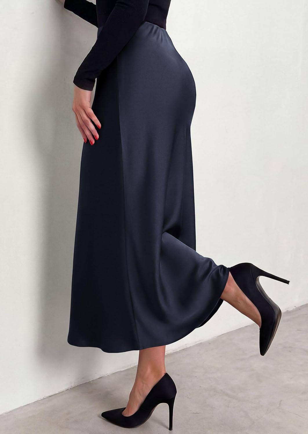 image:imagePRETTYGARDEN Womens Silk Satin Maxi Skirts Fall ClothesRoyal Blue