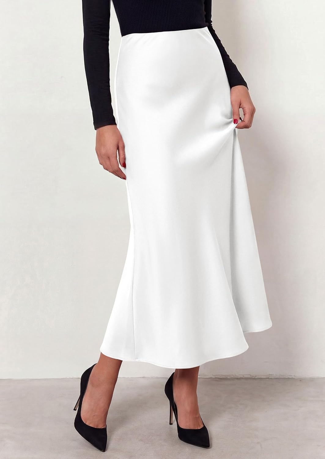 image:imagePRETTYGARDEN Womens Silk Satin Maxi Skirts Fall ClothesWhite