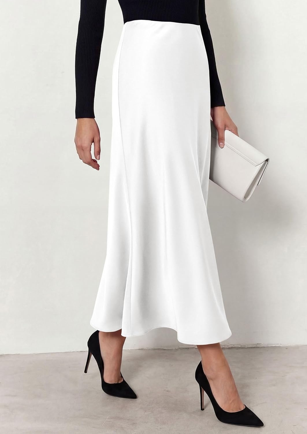 image:imagePRETTYGARDEN Womens Silk Satin Maxi Skirts Fall ClothesWhite