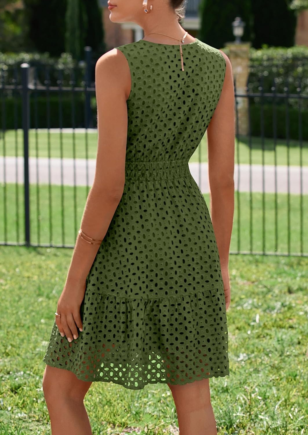 image:imagePRETTYGARDEN Womens Summer Eyelet A Line Short DressesArmy Green