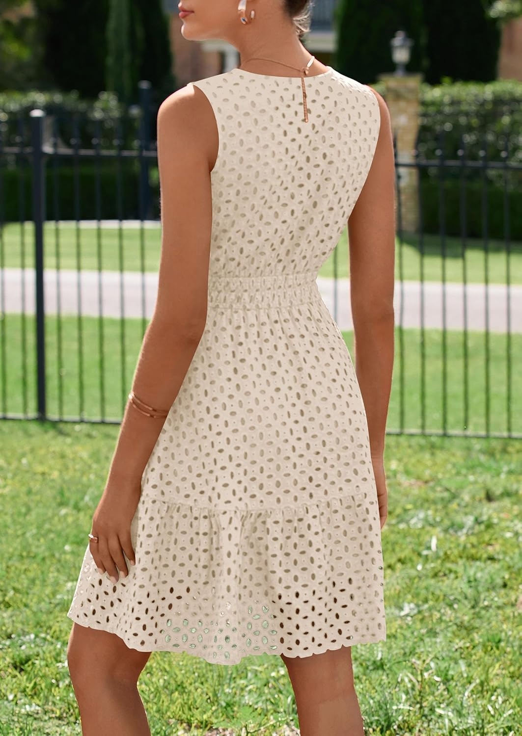 image:imagePRETTYGARDEN Womens Summer Eyelet A Line Short DressesBeige
