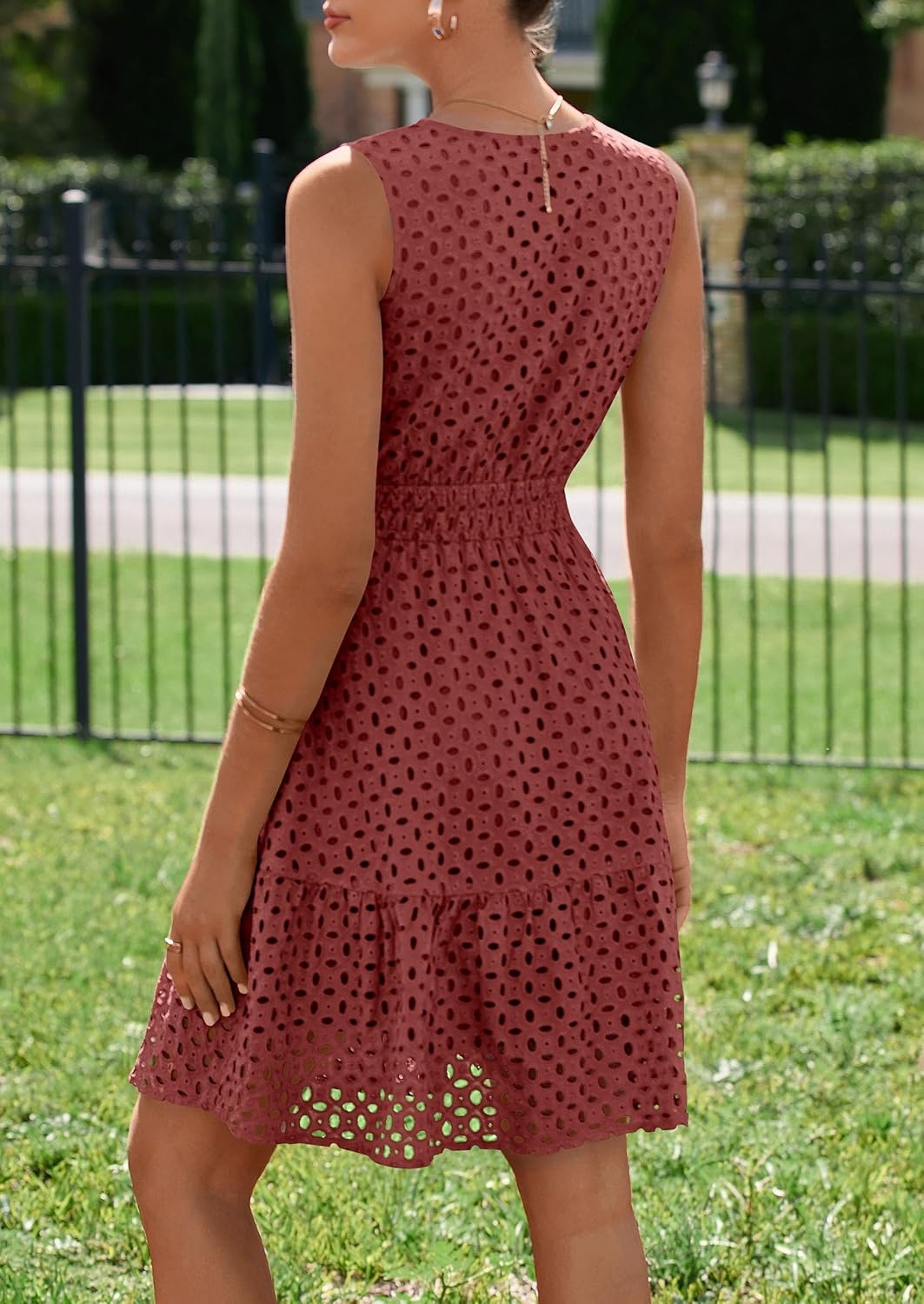 image:imagePRETTYGARDEN Womens Summer Eyelet A Line Short DressesBrown
