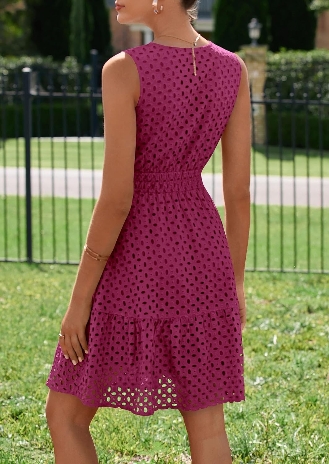 image:imagePRETTYGARDEN Womens Summer Eyelet A Line Short DressesBurgundy