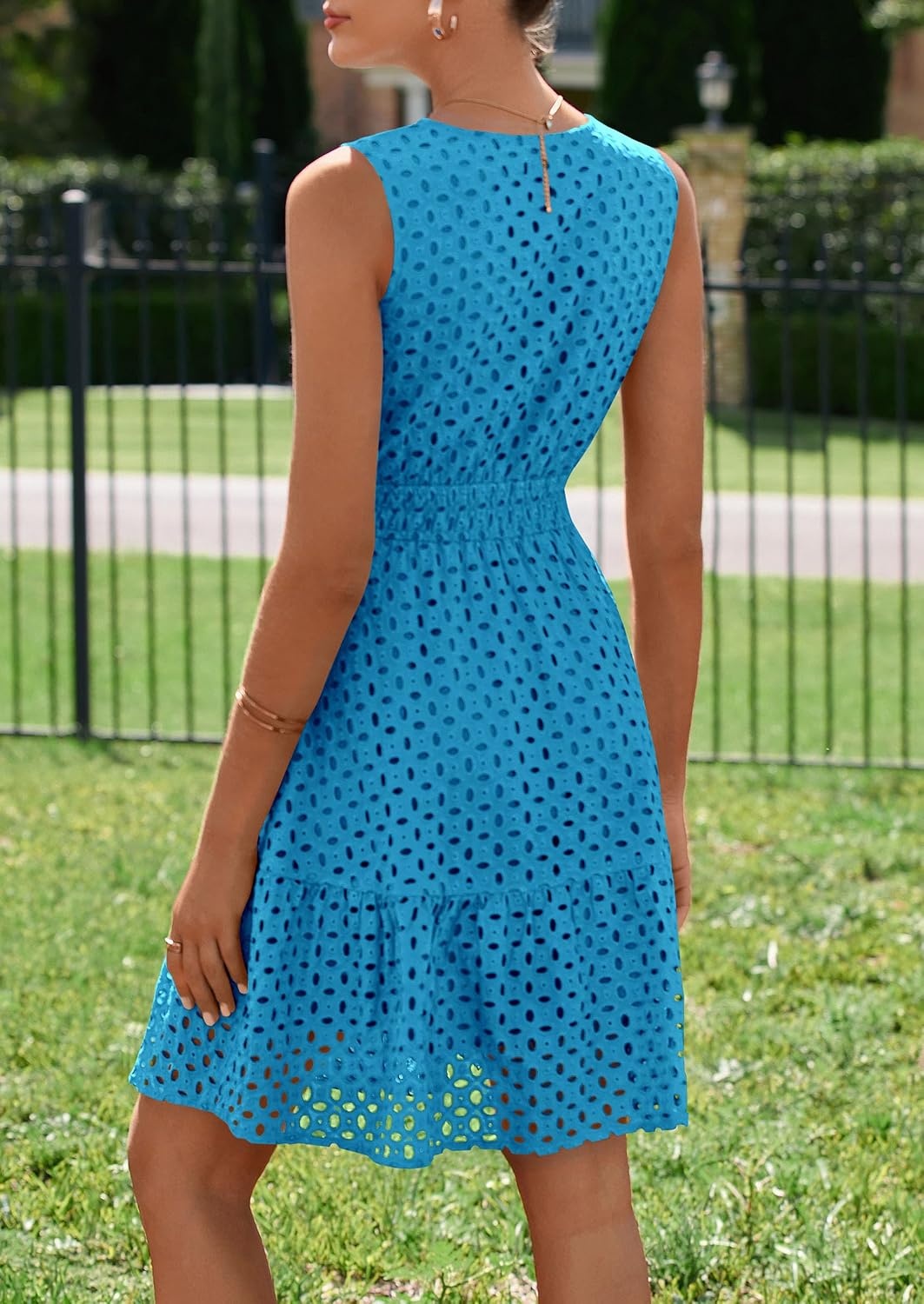 image:imagePRETTYGARDEN Womens Summer Eyelet A Line Short DressesLake Blue