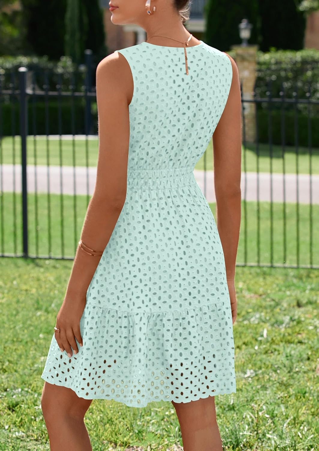 image:imagePRETTYGARDEN Womens Summer Eyelet A Line Short DressesLight Green