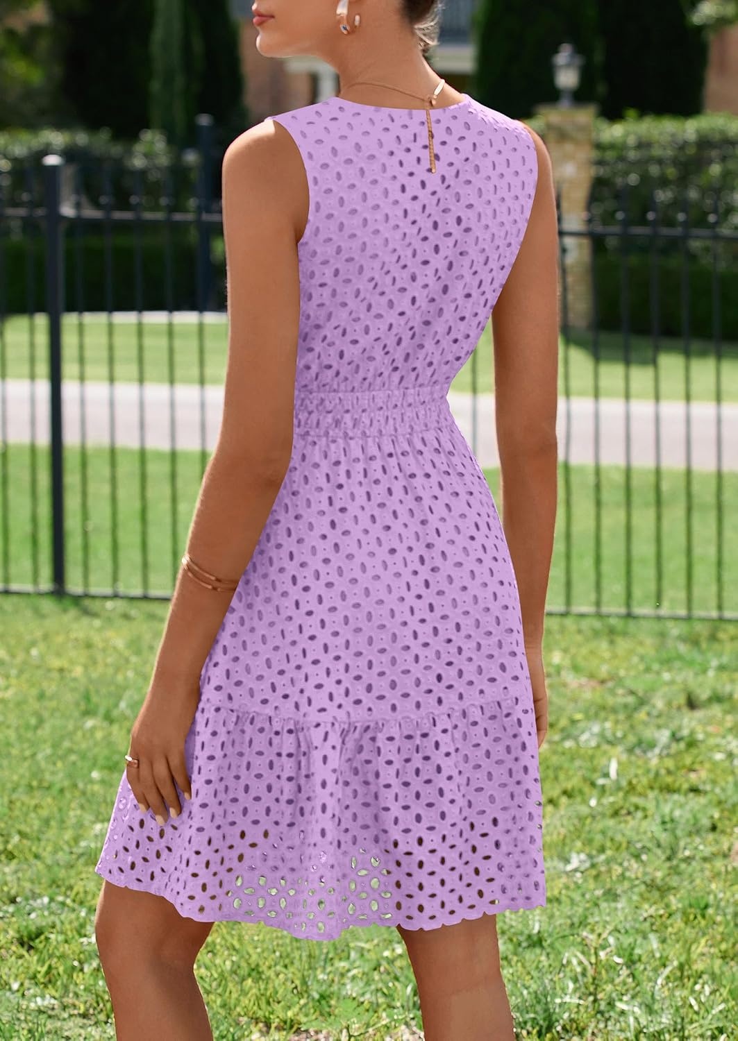 image:imagePRETTYGARDEN Womens Summer Eyelet A Line Short DressesPurple