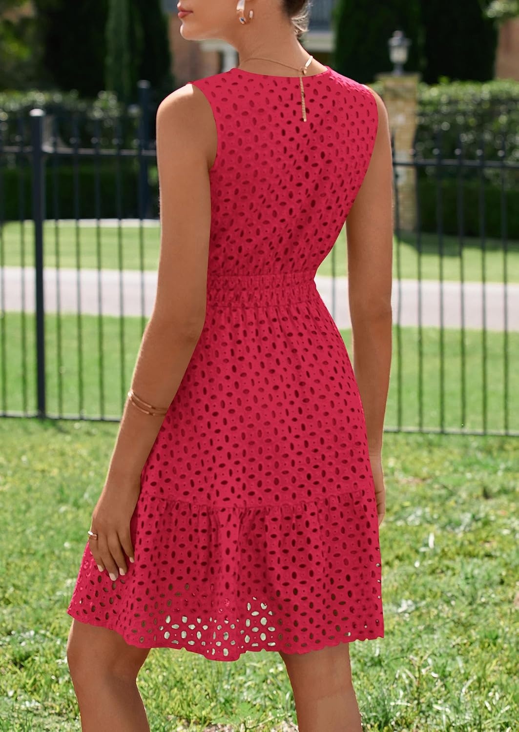 image:imagePRETTYGARDEN Womens Summer Eyelet A Line Short DressesRed