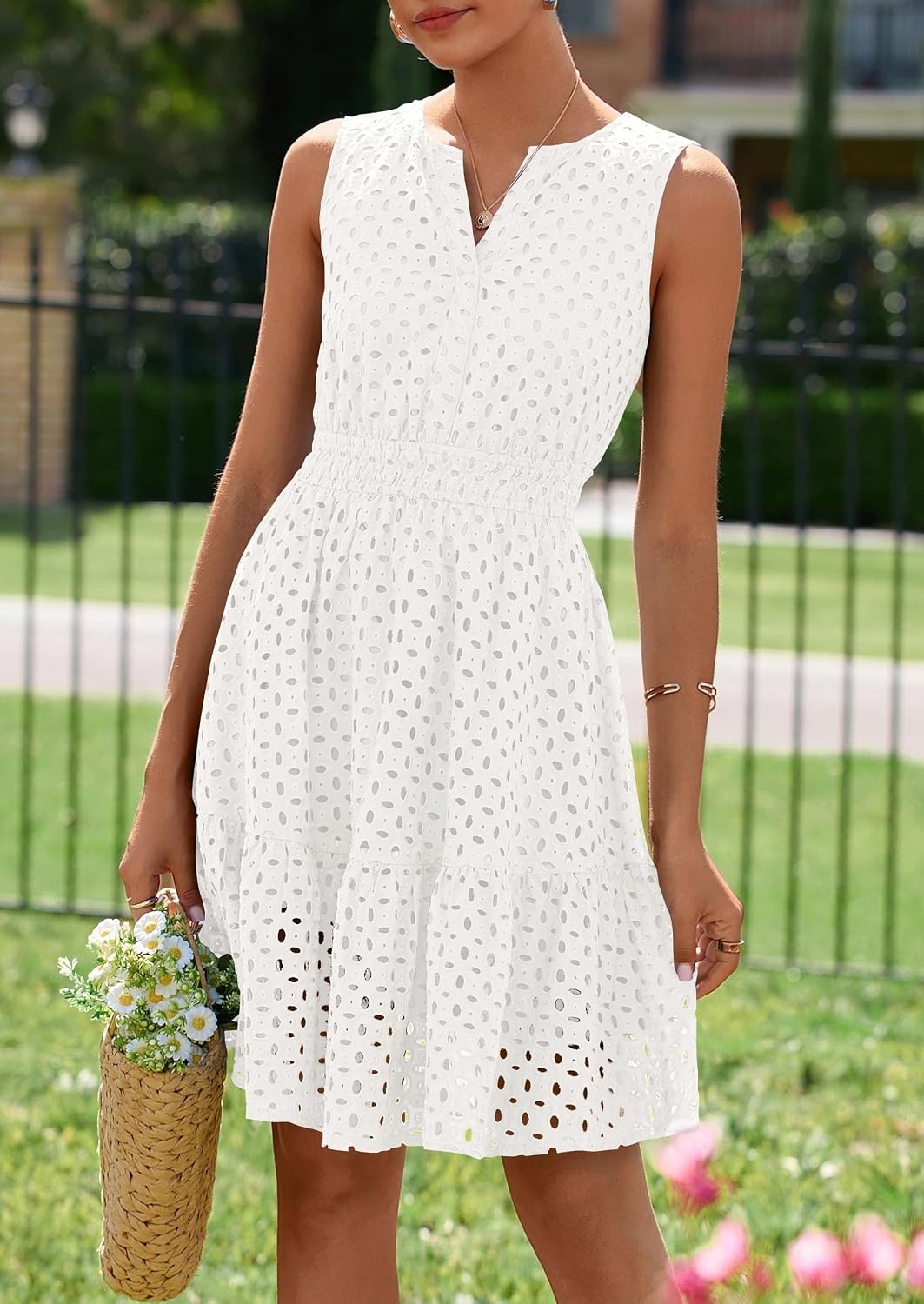 image:imagePRETTYGARDEN Womens Summer Eyelet A Line Short DressesWhite