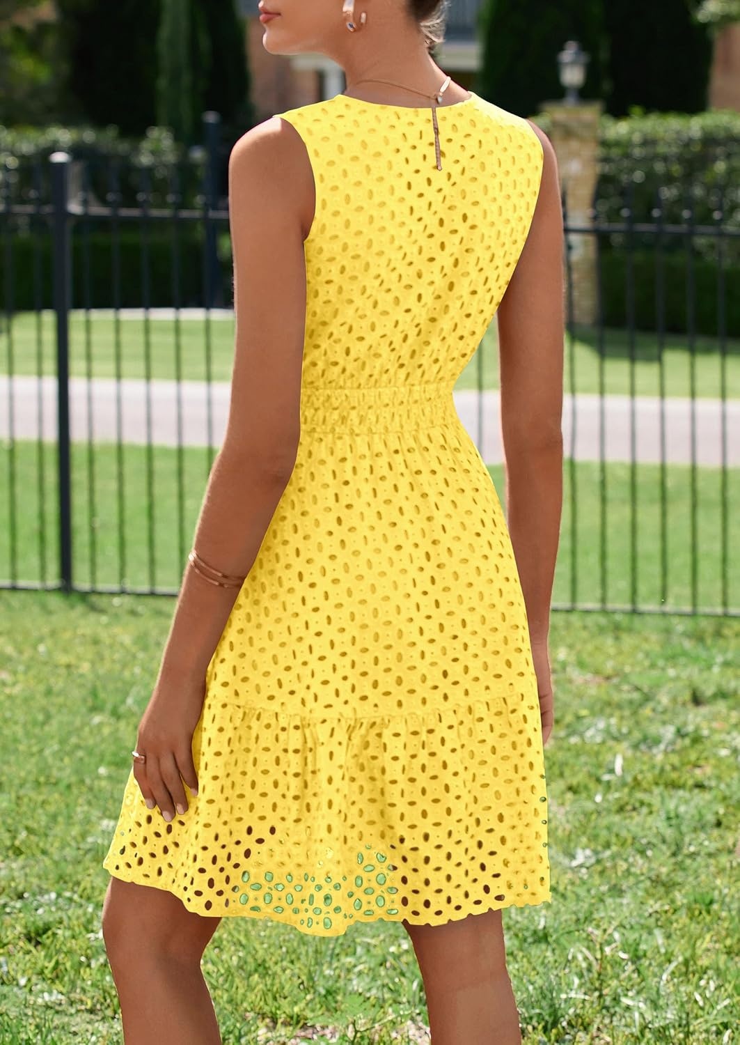 image:imagePRETTYGARDEN Womens Summer Eyelet A Line Short DressesYellow