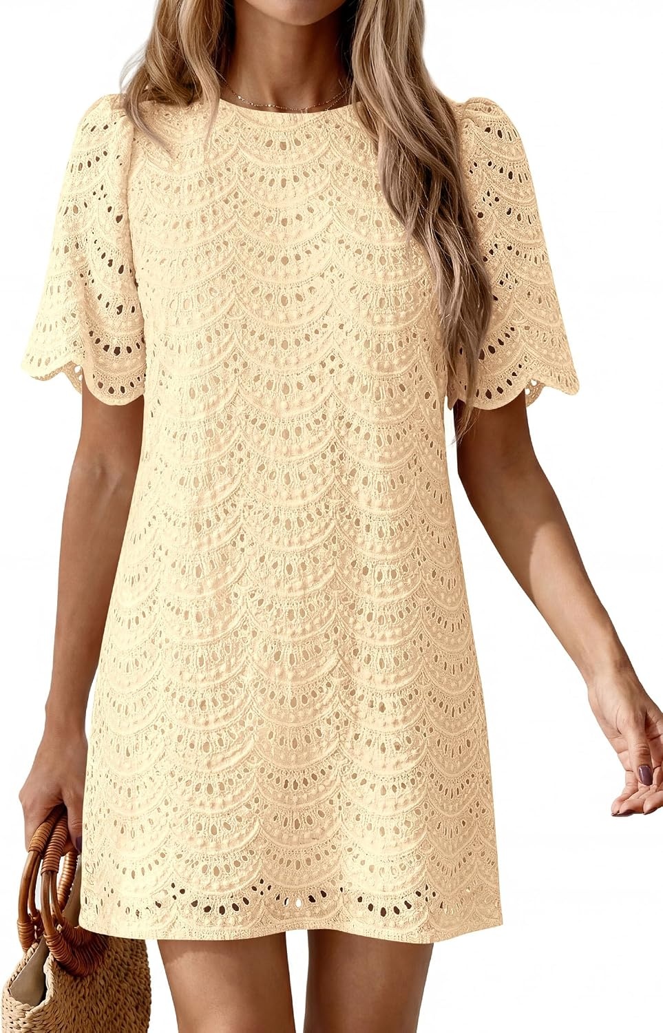 image:imagePRETTYGARDEN Womens Summer Eyelet Lace Short DressBeige
