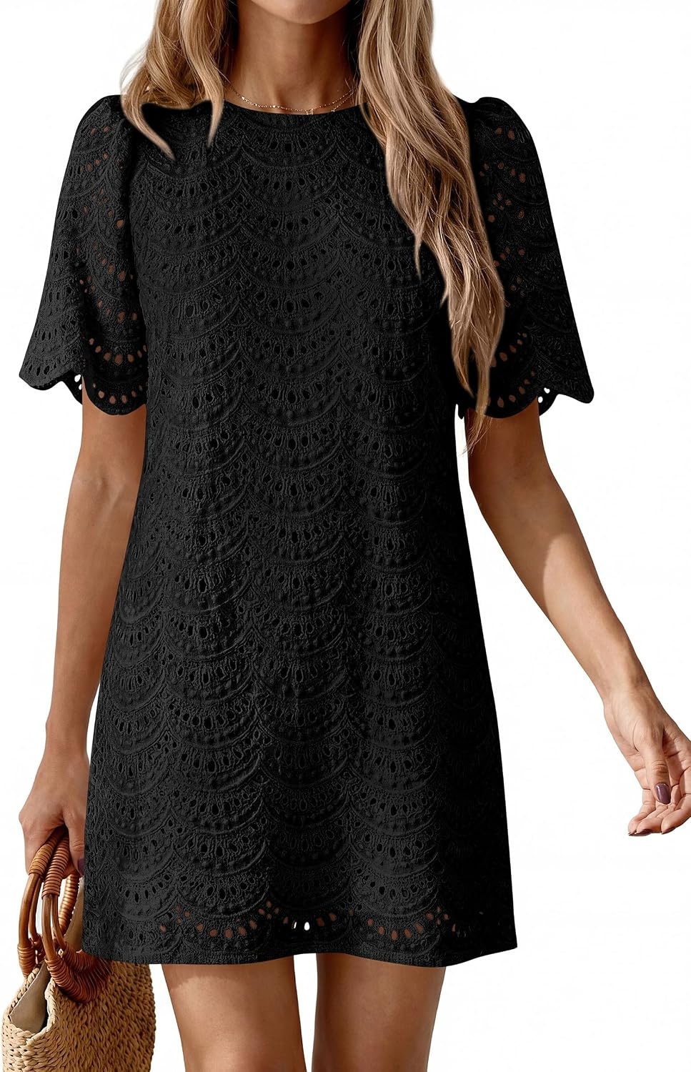 image:imagePRETTYGARDEN Womens Summer Eyelet Lace Short DressBlack