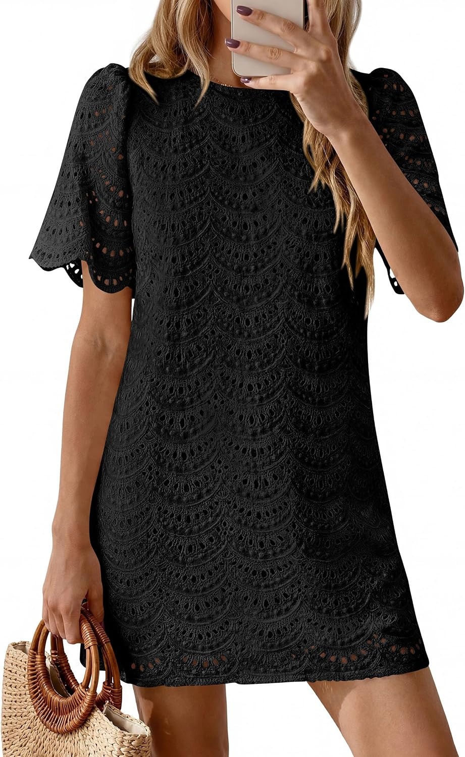 image:imagePRETTYGARDEN Womens Summer Eyelet Lace Short DressBlack