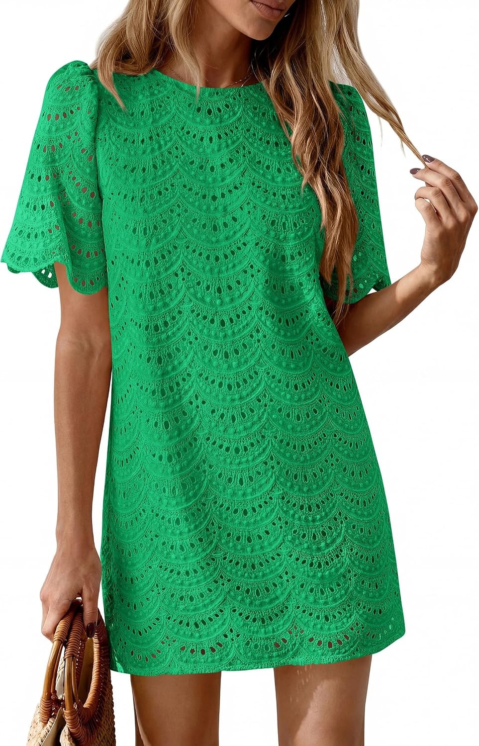 image:imagePRETTYGARDEN Womens Summer Eyelet Lace Short DressGreen