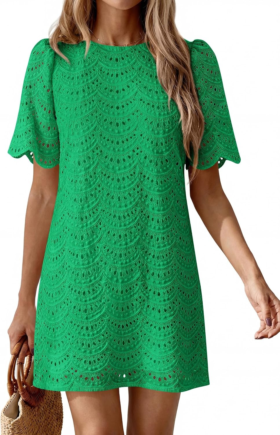 image:imagePRETTYGARDEN Womens Summer Eyelet Lace Short DressGreen